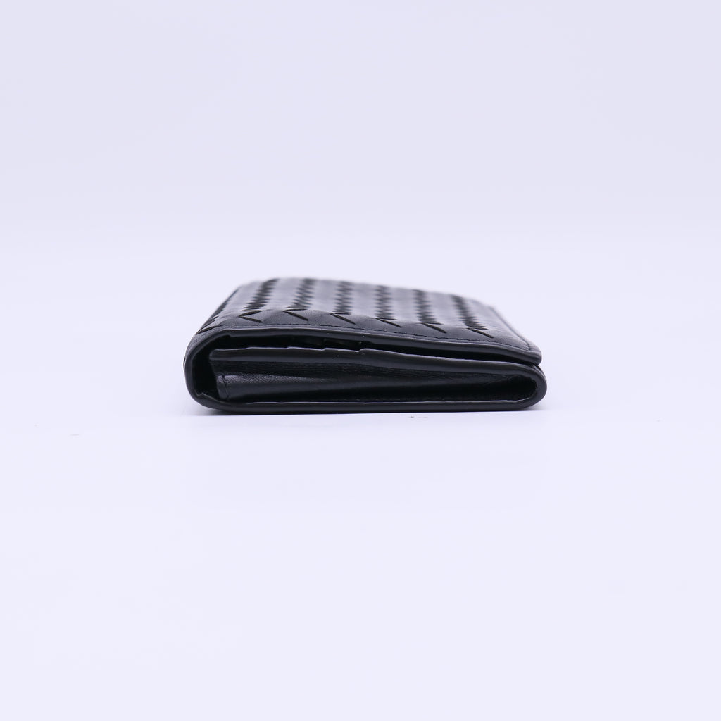 Bottega Veneta Intrecciato Nappa Continental Flap Wallet Black W22306