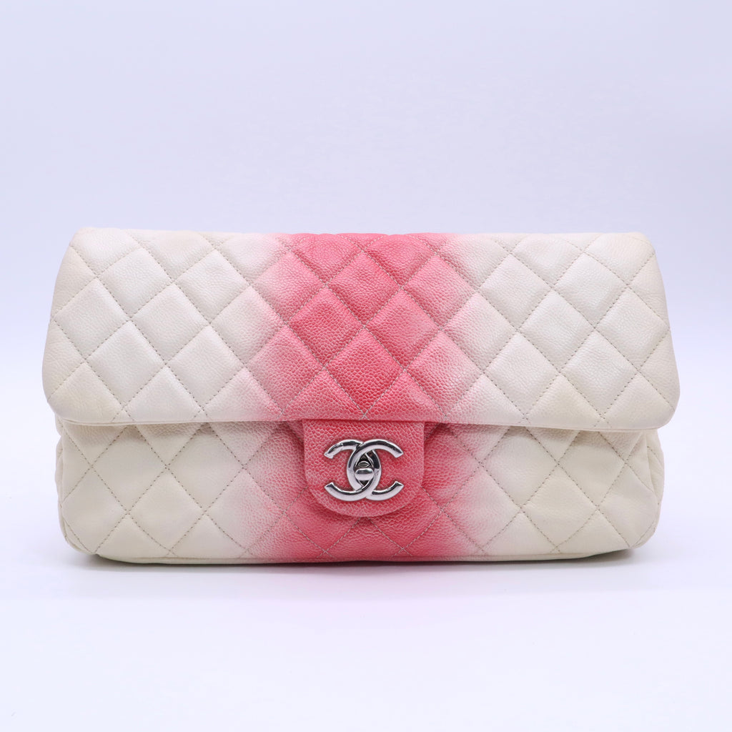 Caviar Quilted Ombre Jumbo Single Flap White Rose Pink twins
