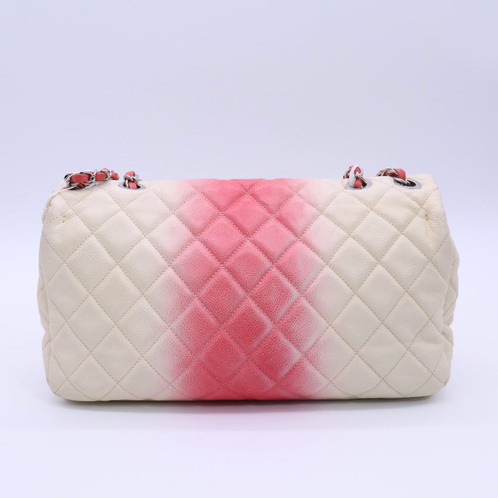 Caviar Quilted Ombre Jumbo Single Flap White Rose Pink twins