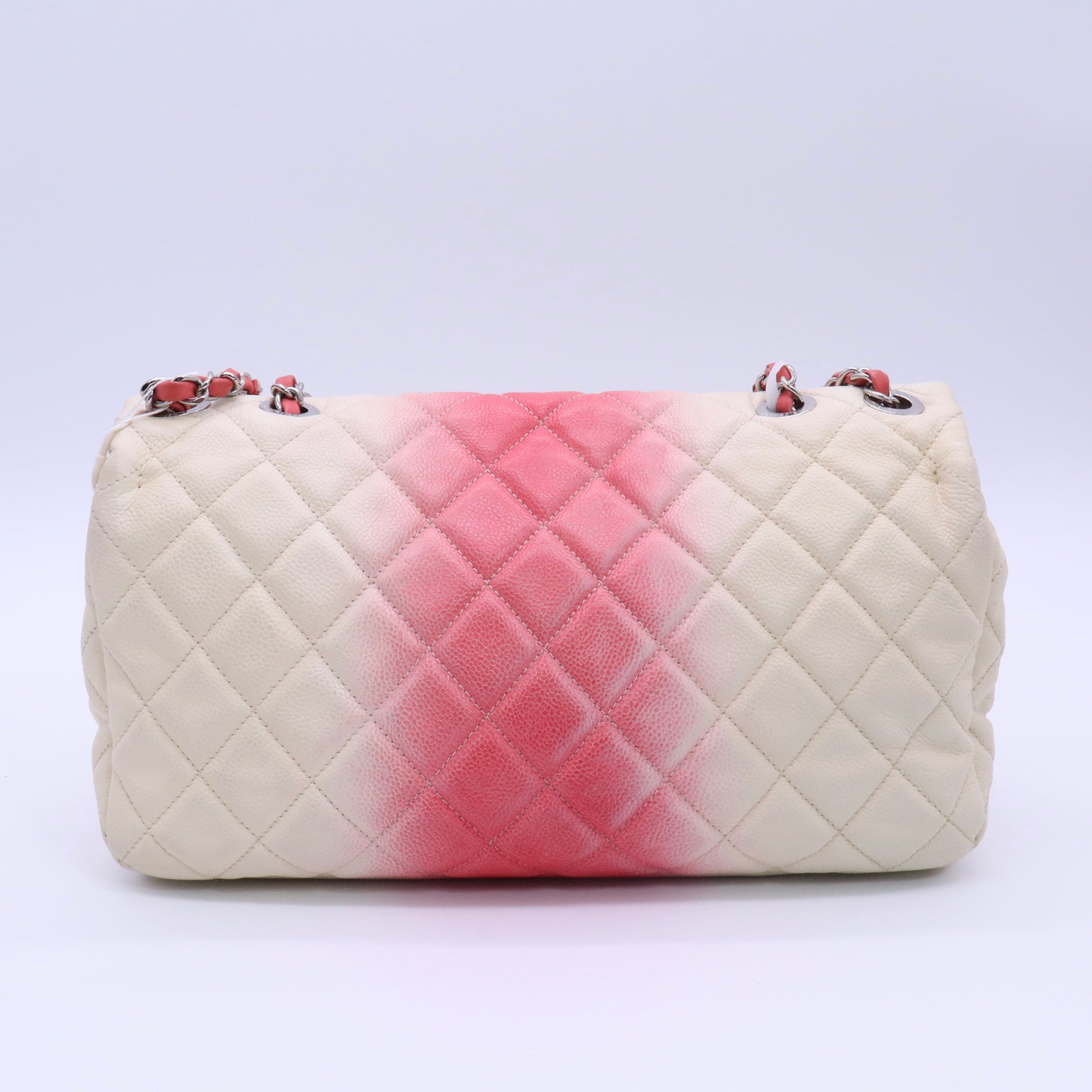 Caviar Quilted Ombre Jumbo Single Flap White Rose Pink twins