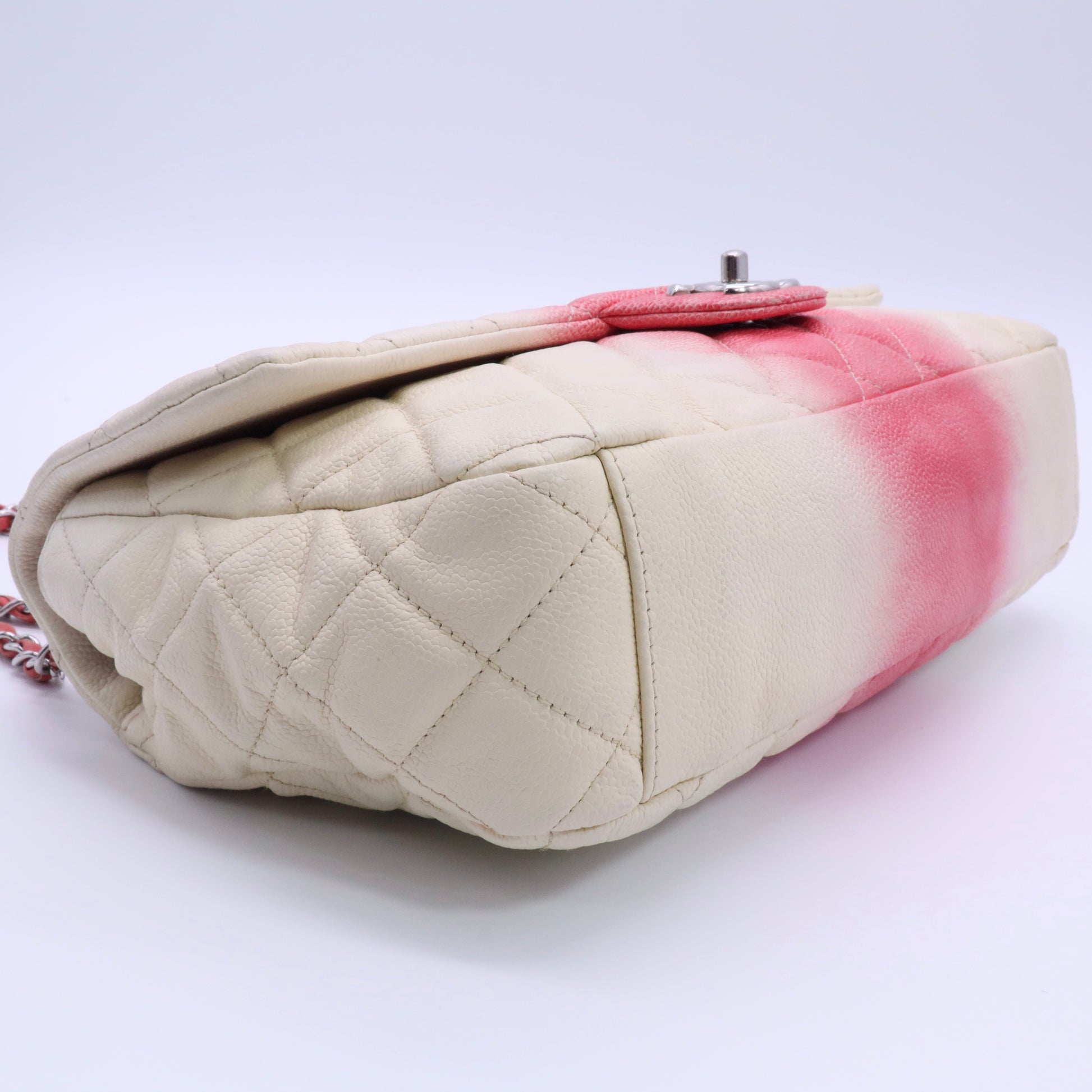 Caviar Quilted Ombre Jumbo Single Flap White Rose Pink twins