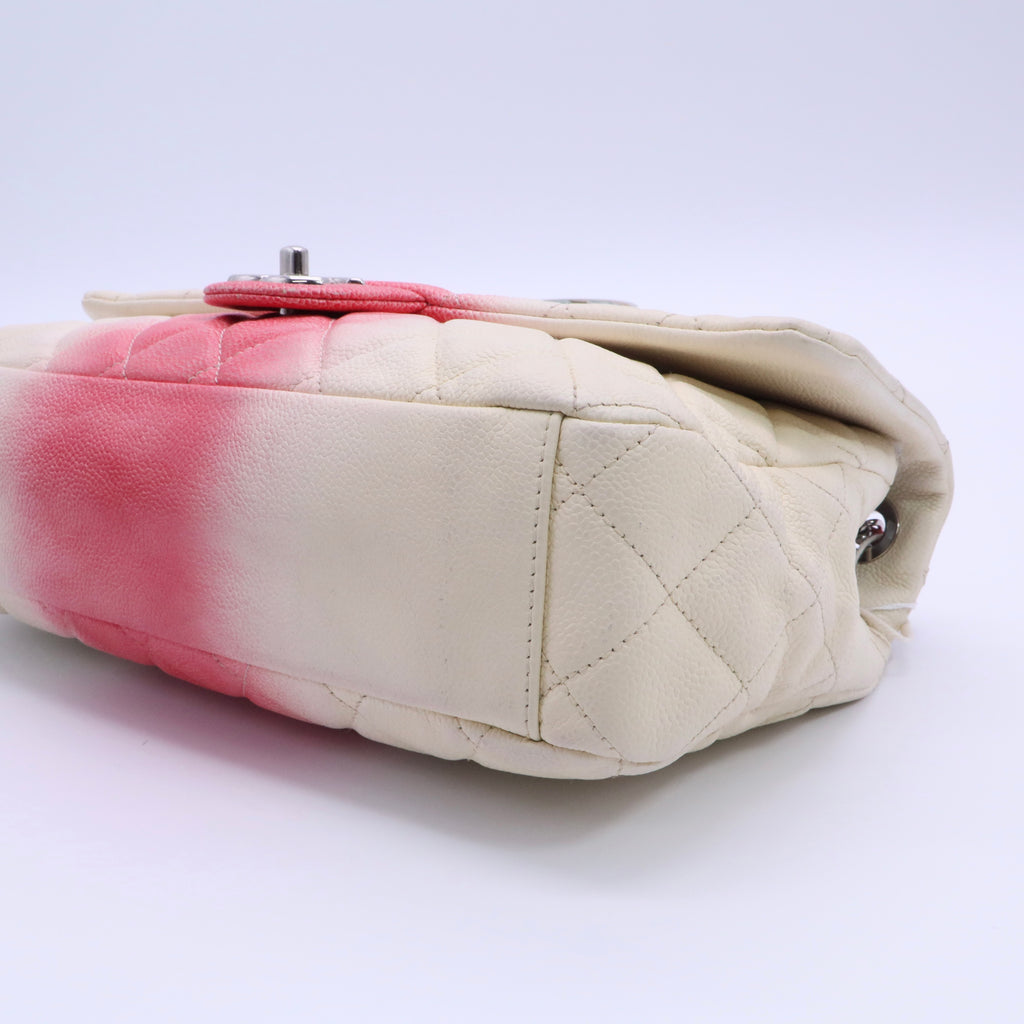 Caviar Quilted Ombre Jumbo Single Flap White Rose Pink twins