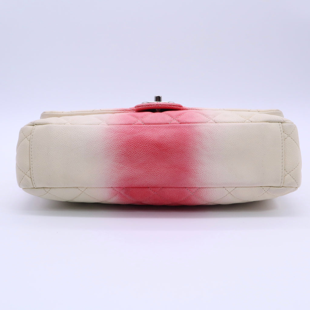 Caviar Quilted Ombre Jumbo Single Flap White Rose Pink twins