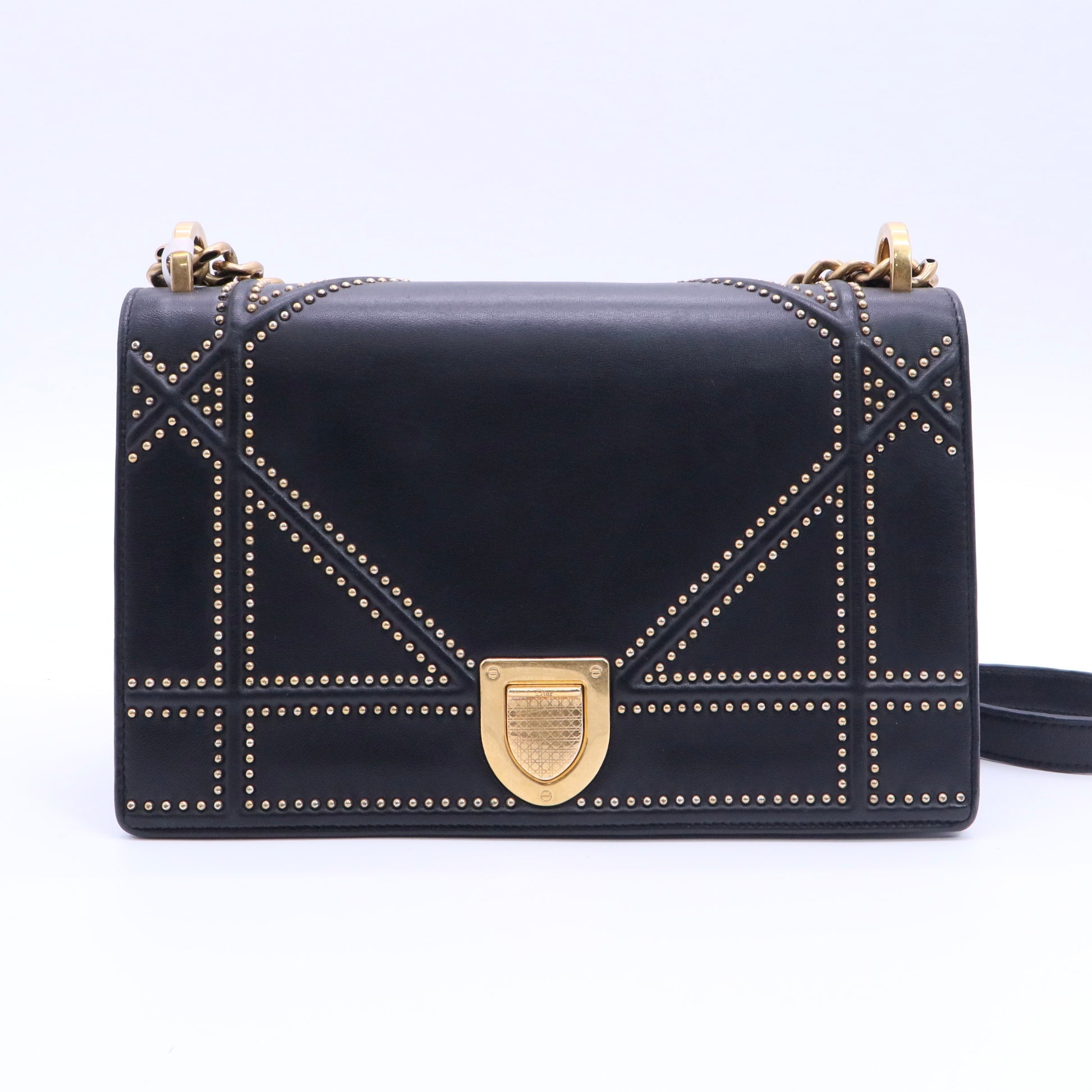 Lambskin Studded Medium Diorama Flap Bag Black twins