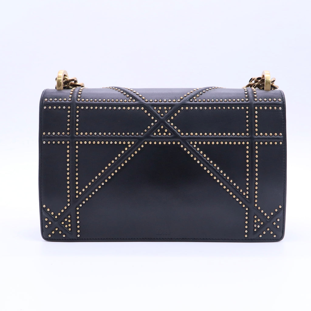 Lambskin Studded Medium Diorama Flap Bag Black twins