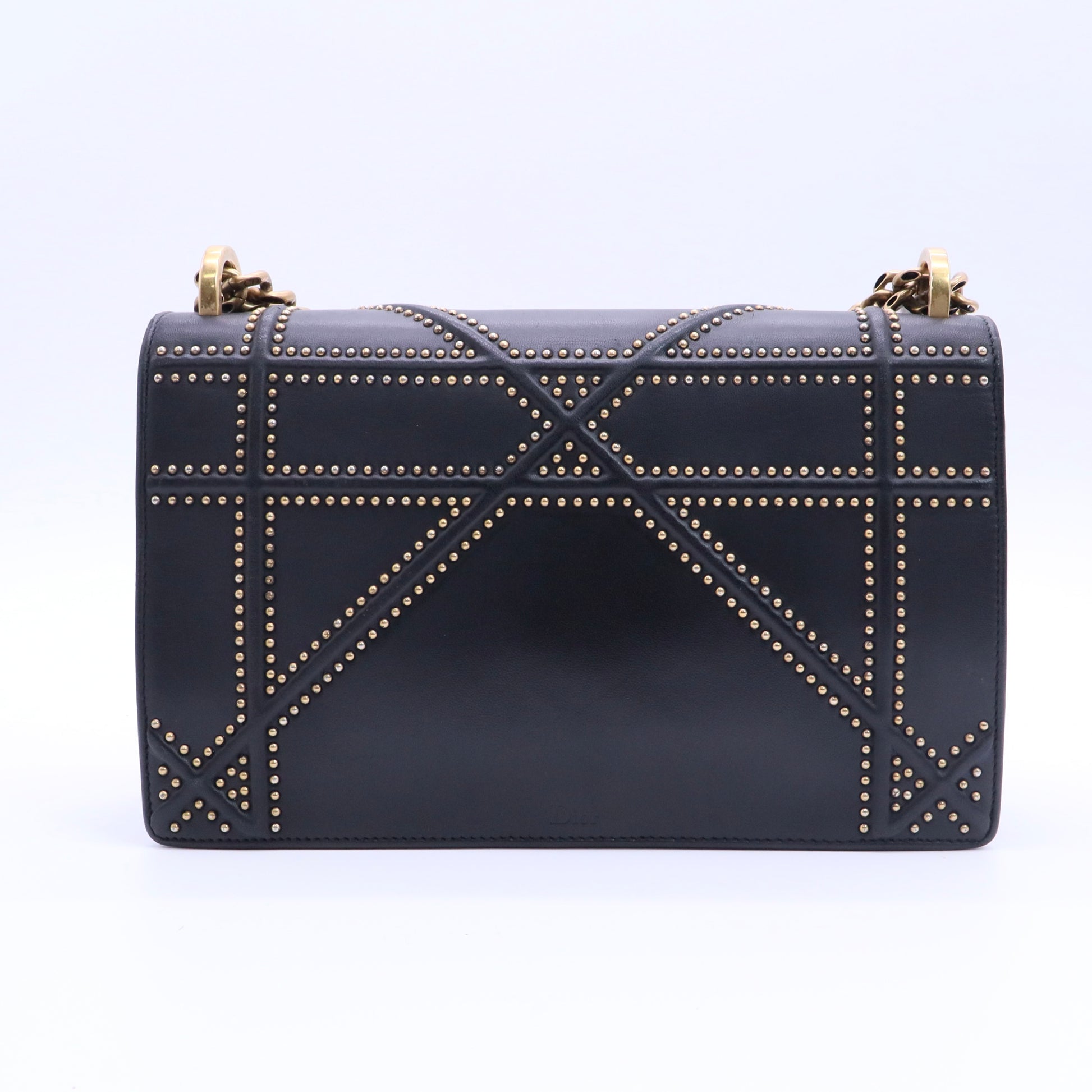 Lambskin Studded Medium Diorama Flap Bag Black twins