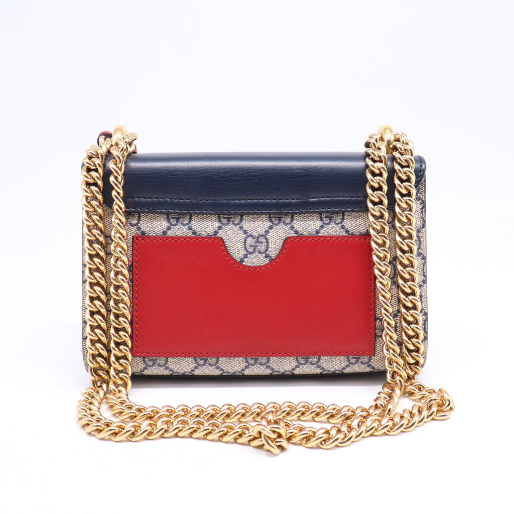 GG Supreme Monogram Moon Calfskin Small Padlock Shoulder Bag Beige Mystic White Hibiscus Red B21732