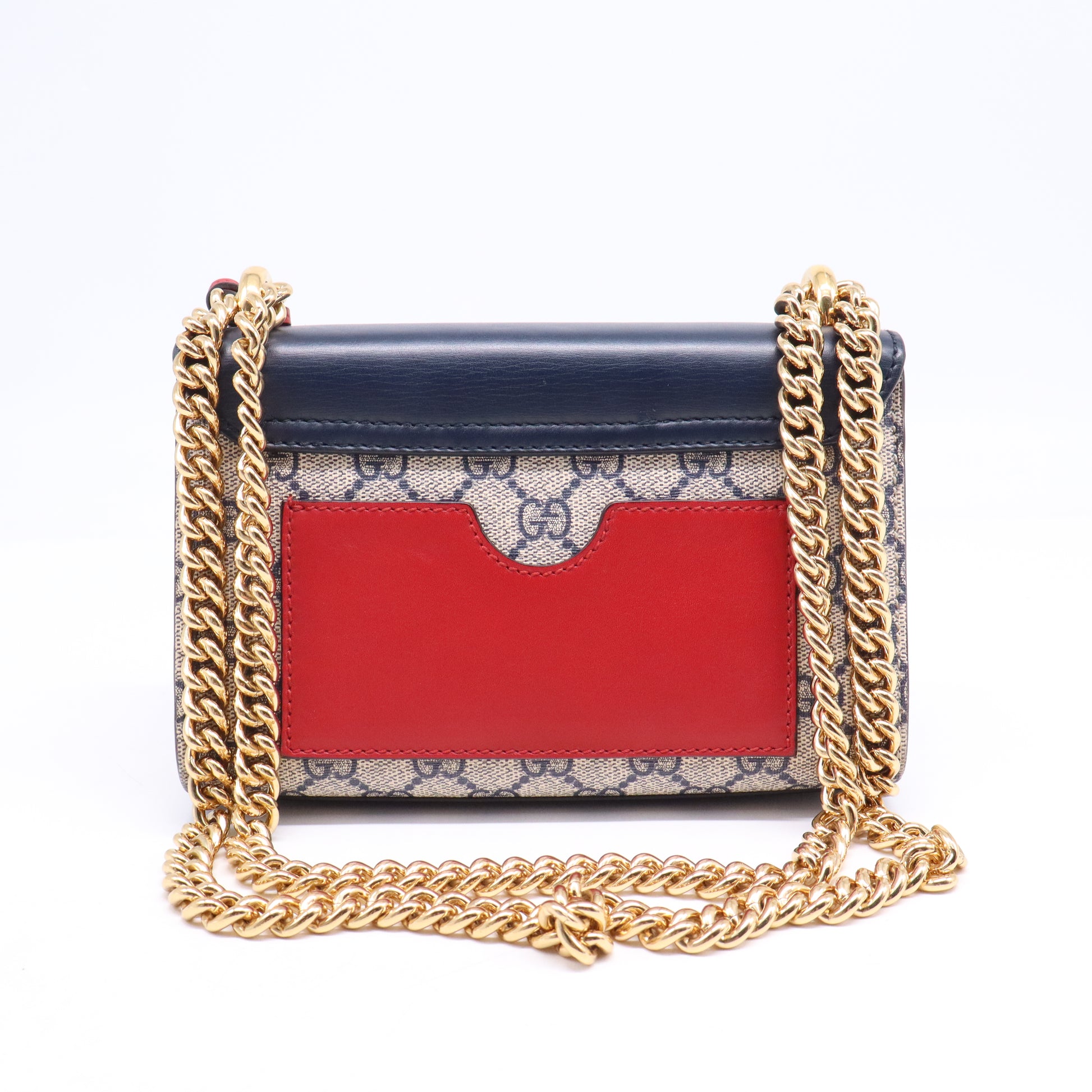 GG Supreme Monogram Moon Calfskin Small Padlock Shoulder Bag Beige Mystic White Hibiscus Red B21732