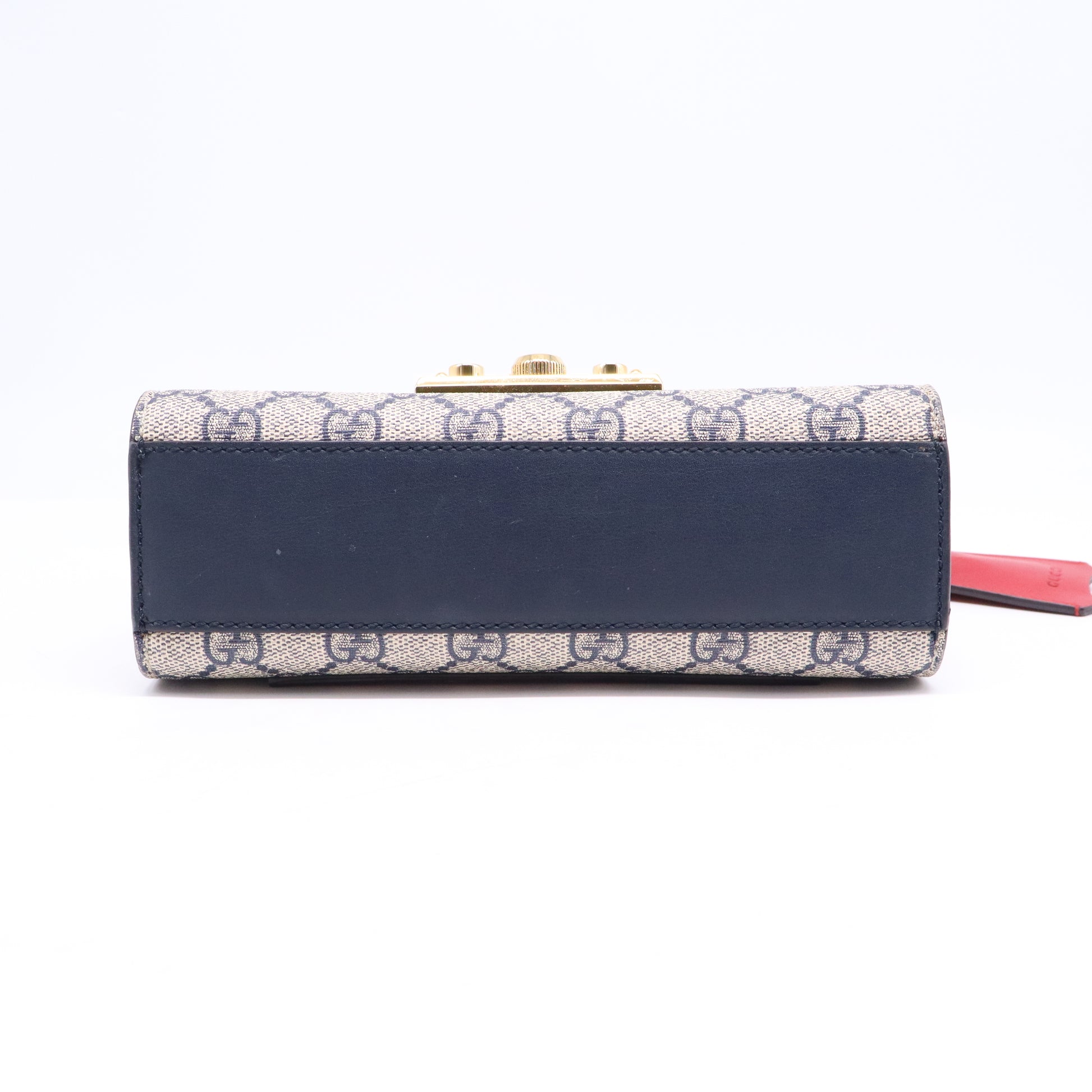 GG Supreme Monogram Moon Calfskin Small Padlock Shoulder Bag Beige Mystic White Hibiscus Red B21732