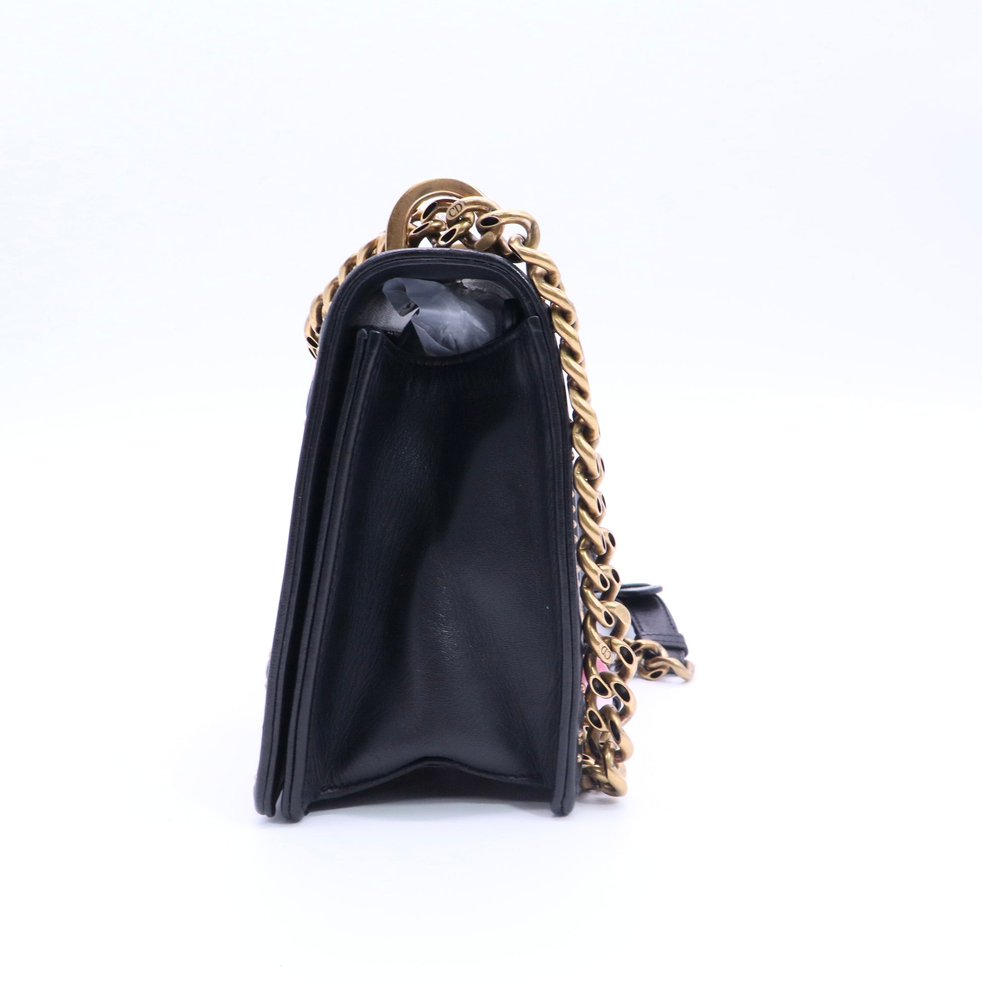 Lambskin Studded Medium Diorama Flap Bag Black twins