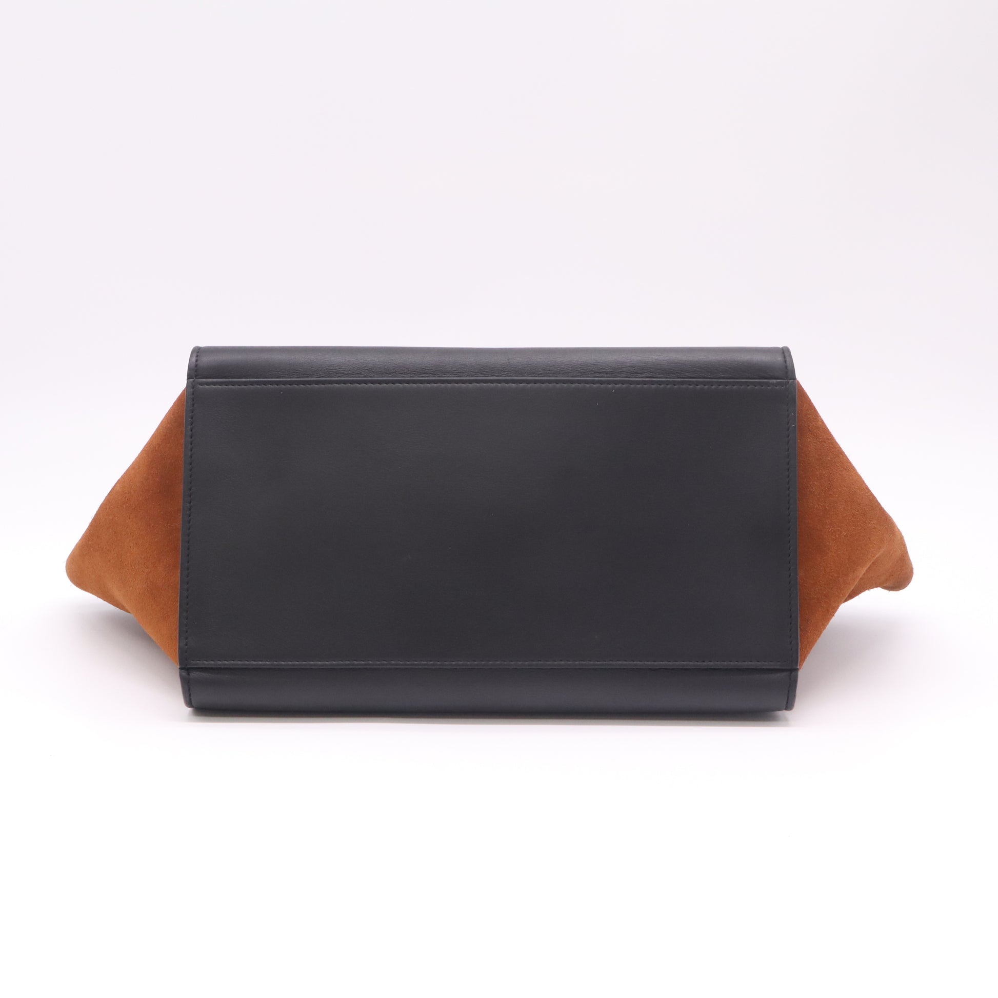 Celine Tri-Color Medium Trapeze Bag in Light Blue, Black Leather, and Tan Suede B22379