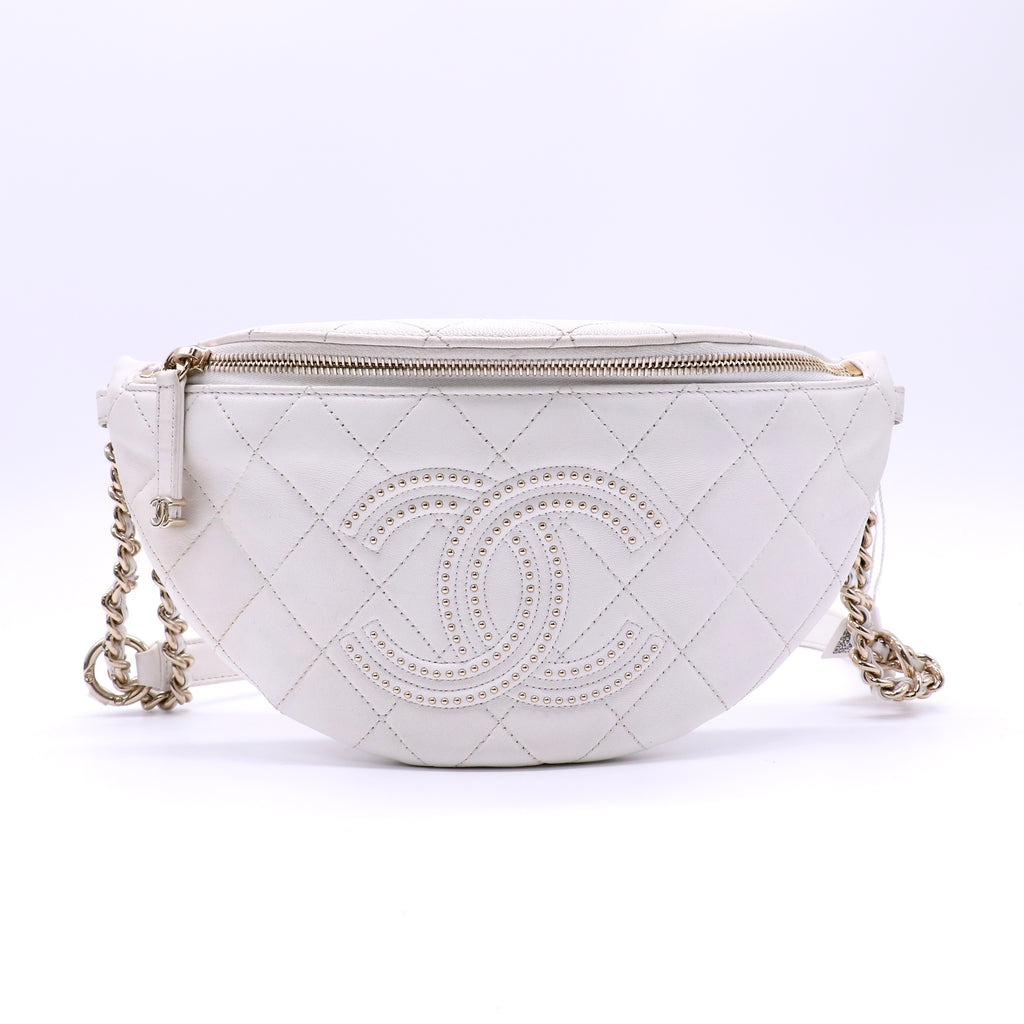 Chanel Lambskin Quilted Studded Waist Bag Fanny Pack LDZ147