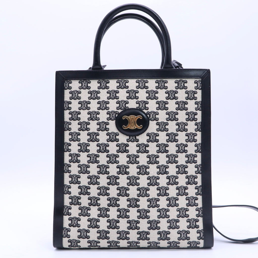 Vertical Cabas Tote Embroidered Canvas with Leather Small twins