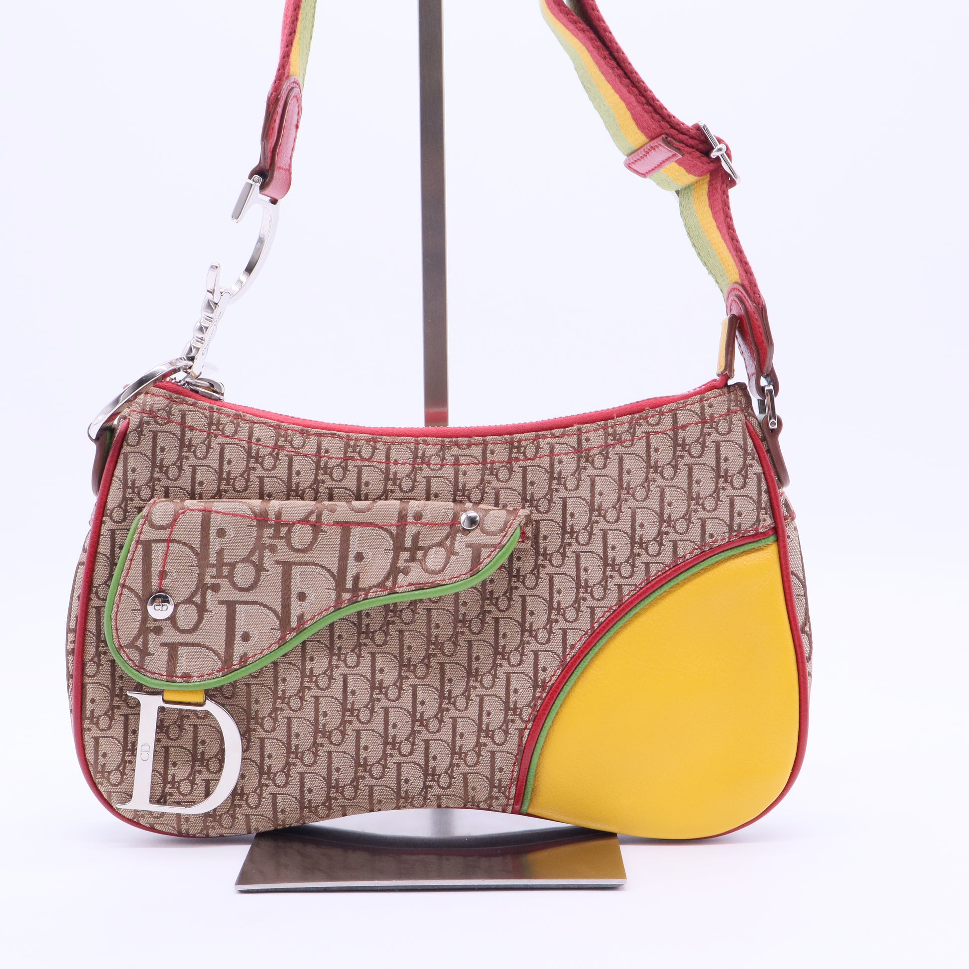 Vintage Rasta Saddle Messenger Bag Diorissimo Canvas Medium B12385