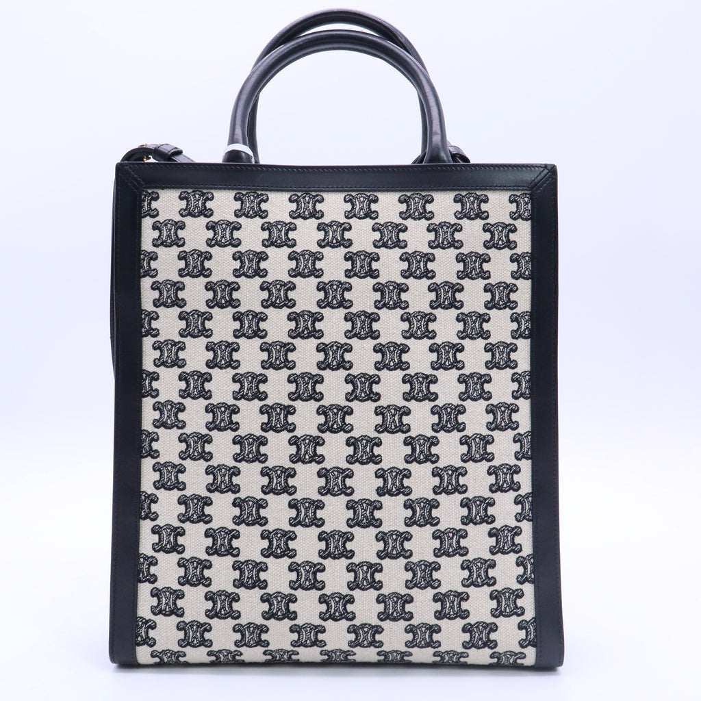 Vertical Cabas Tote Embroidered Canvas with Leather Small twins