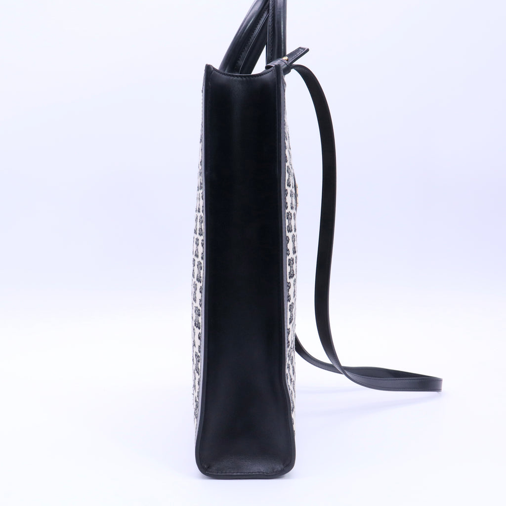 Vertical Cabas Tote Embroidered Canvas with Leather Small twins