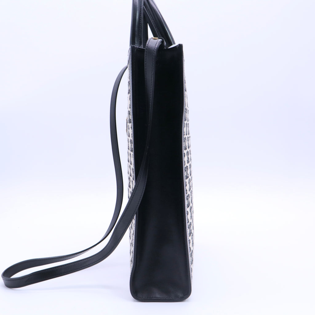 Vertical Cabas Tote Embroidered Canvas with Leather Small twins