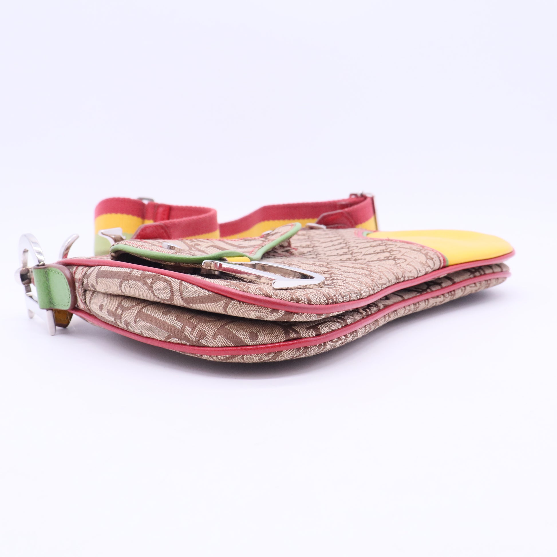 Vintage Rasta Saddle Messenger Bag Diorissimo Canvas Medium B12385