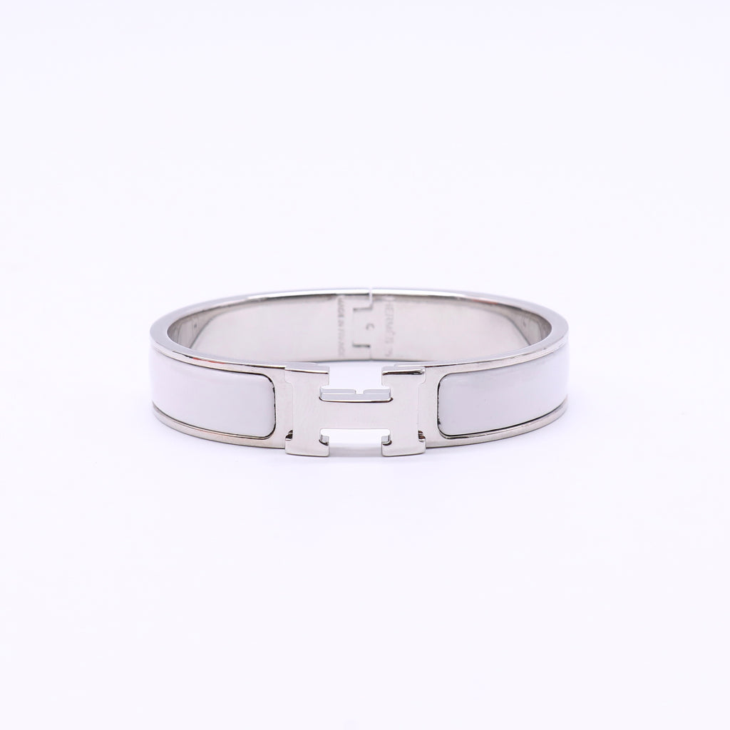 Hermes White Enamel Palladium Plated Clic-H Narrow PM Bracelet LDZ160