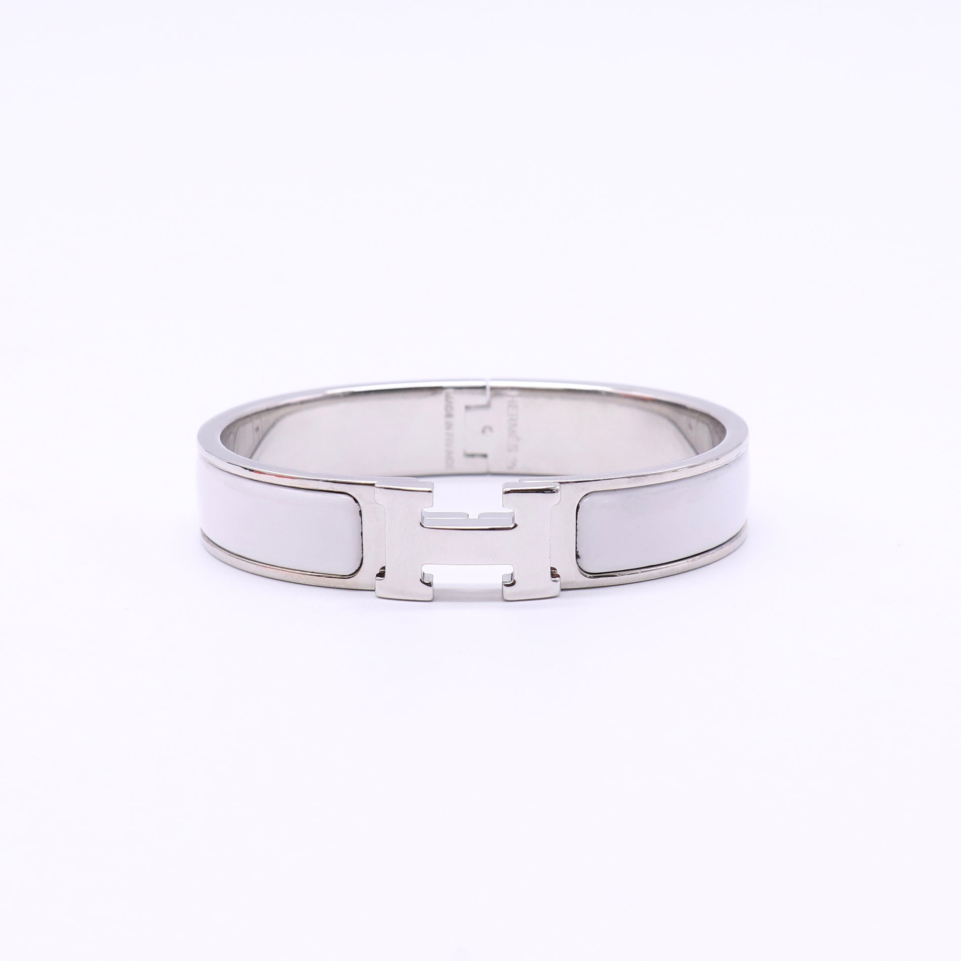 Hermes White Enamel Palladium Plated Clic-H Narrow PM Bracelet LDZ160