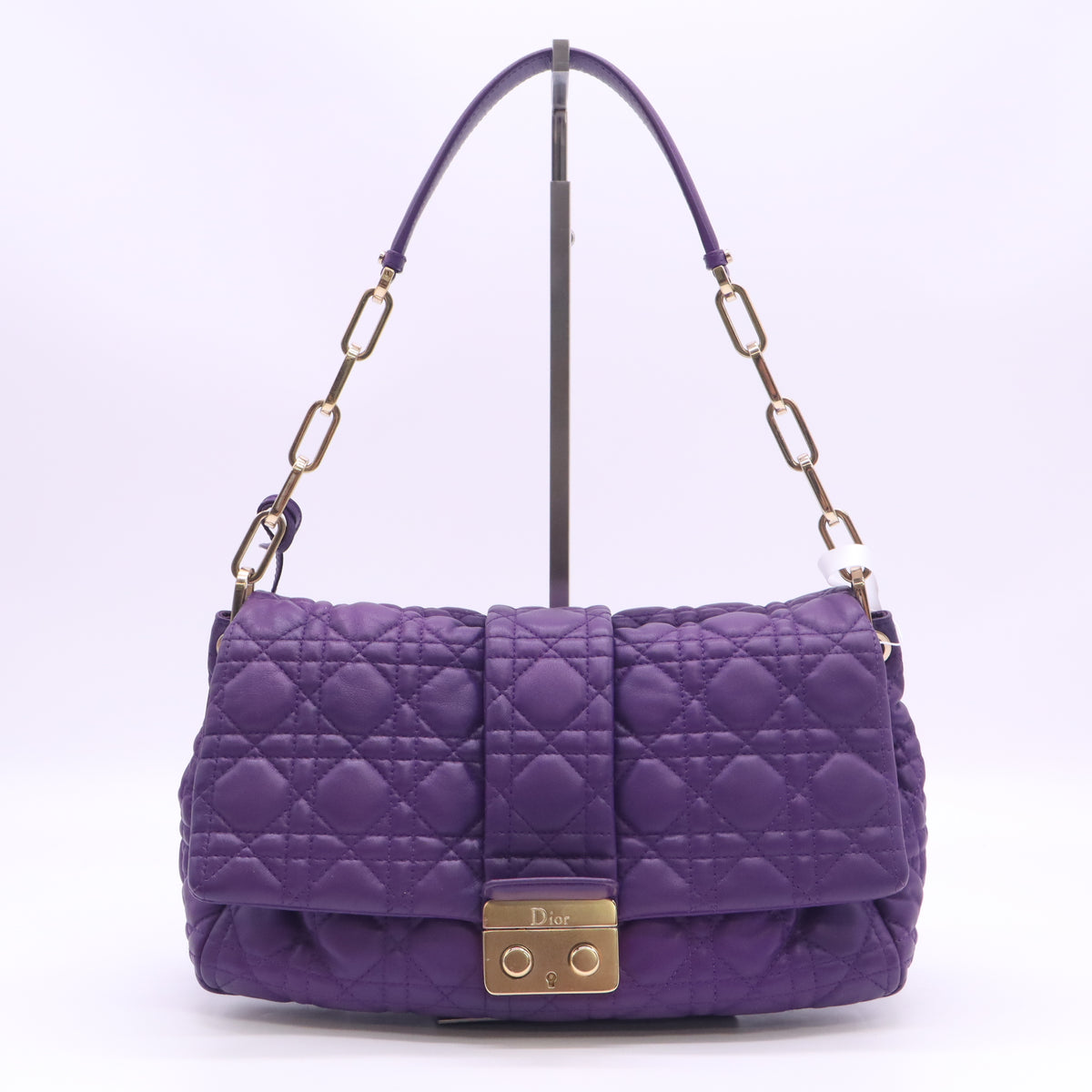 Christian Dior Purple Cannage Quilted Lambskin Leather New Lock Flap Bag twins B24399