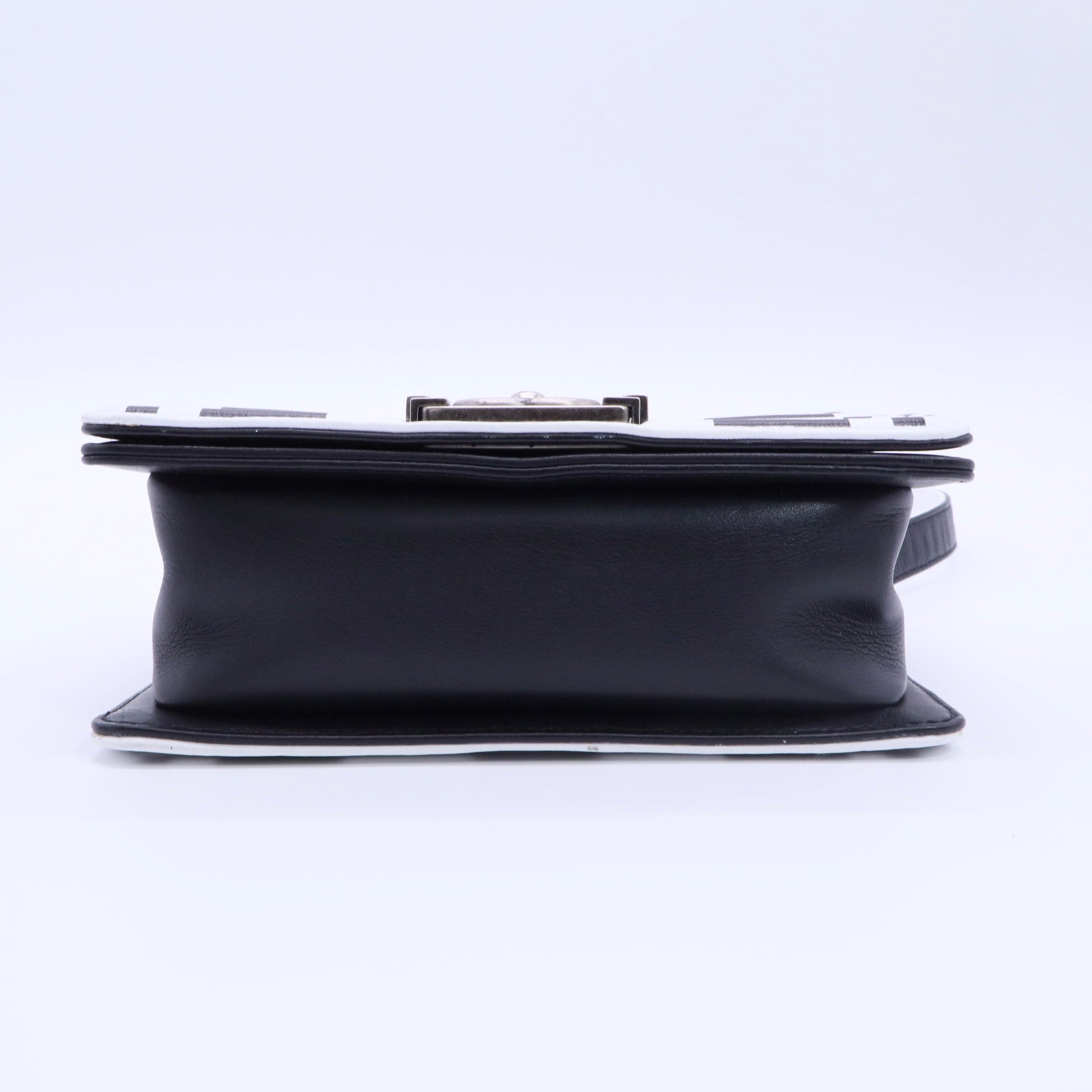 Calfskin Checkerboard Trim Small Boy Flap Black White twins