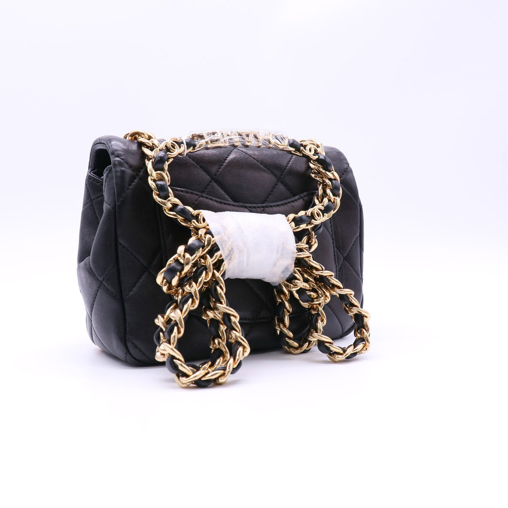 Oval Logo Chain Handle Flap Bag Quilted Lambskin Mini Twins LDZ146