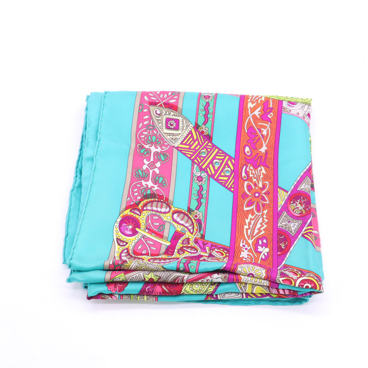 Hermes Silk Concours D'Etriers Scarf 90 Turquoise Clair Mauve Sable twins W23570