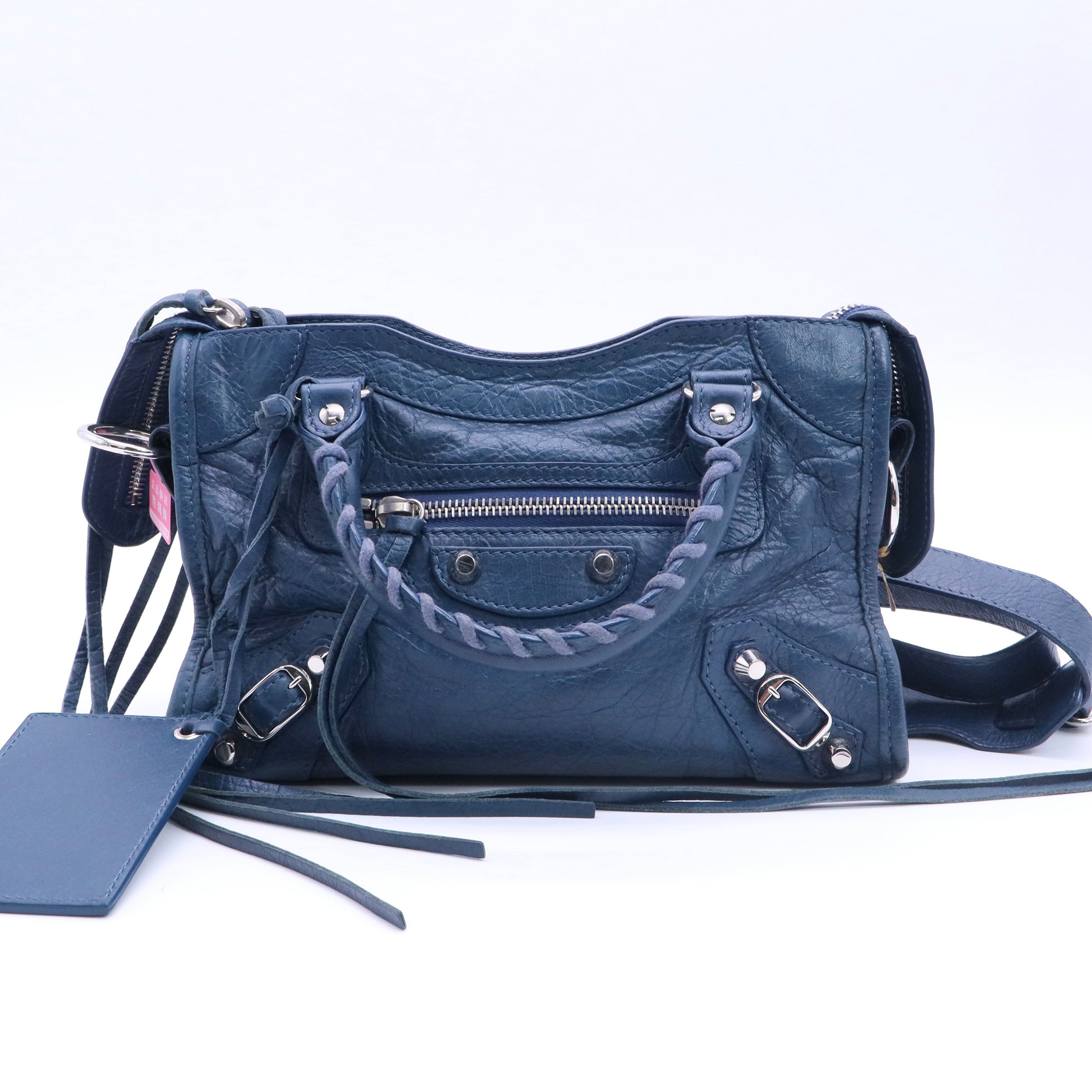 Blue Leather Mini Classic City Bag twins