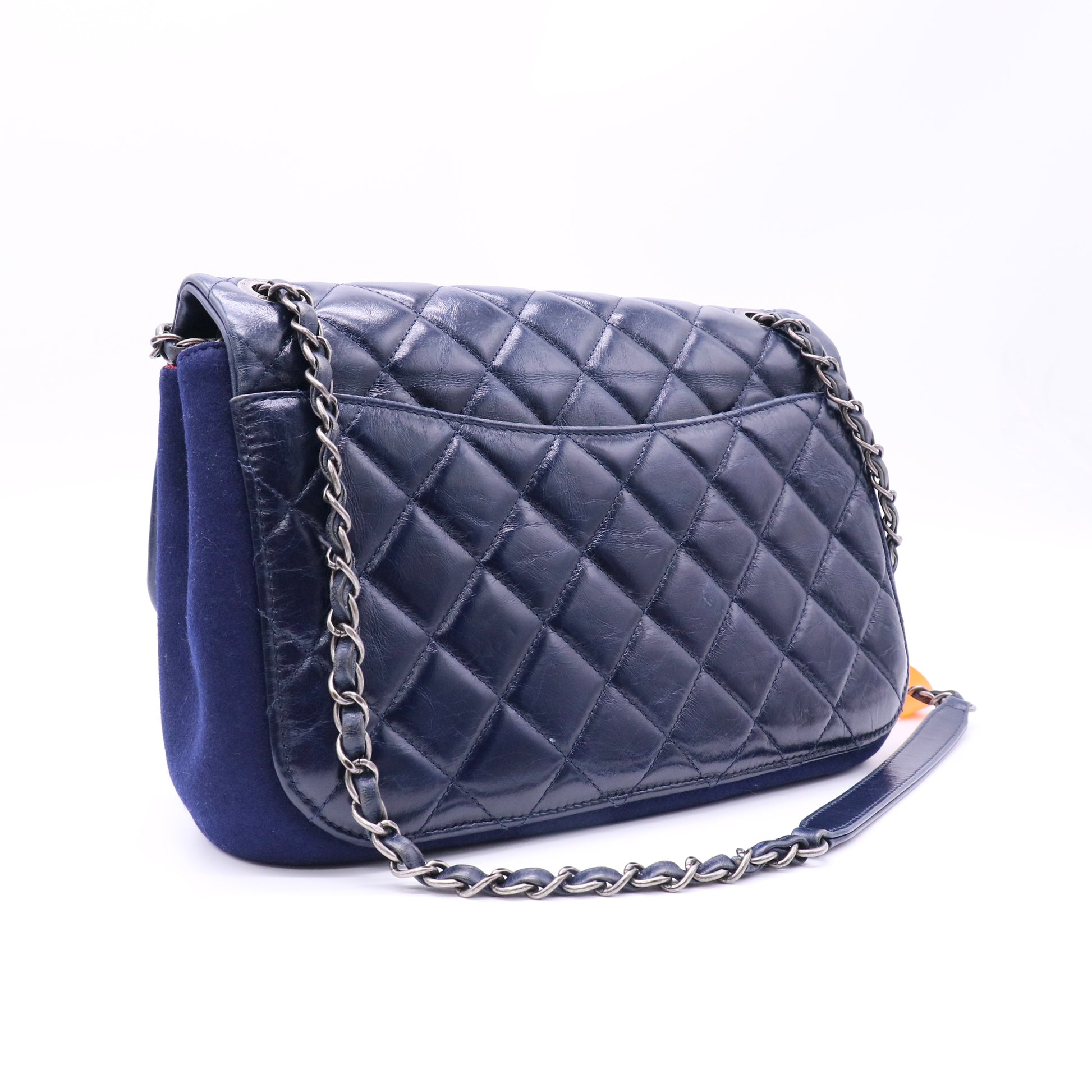 Chanel Dark Blue Quilted Lambskin Leather Classic New Flap Bag LDZ155