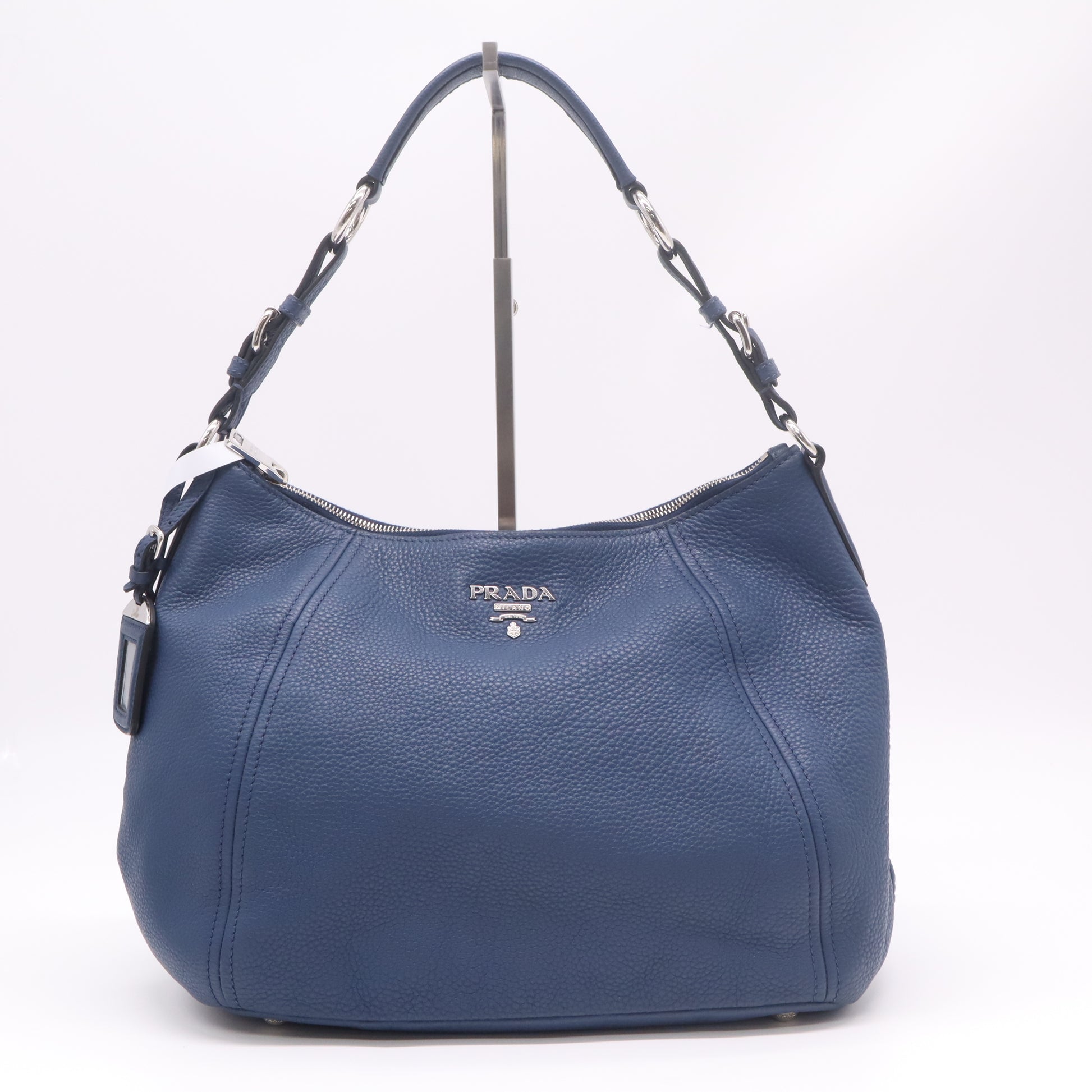 Prada Vitello Phenix Leather Hobo Shoulder Bag Blue (Baltico) B23007