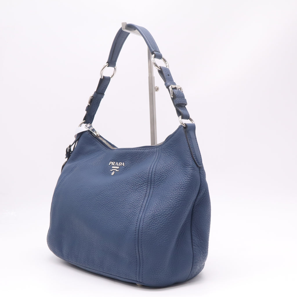 Prada Vitello Phenix Leather Hobo Shoulder Bag Blue (Baltico) B23007