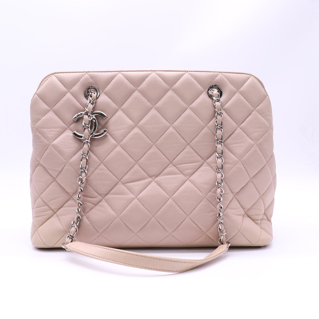 Chanel Iridescent Caviar Quilted Tall Chic Shopping Tote Light Sakura pink twins LDZ150