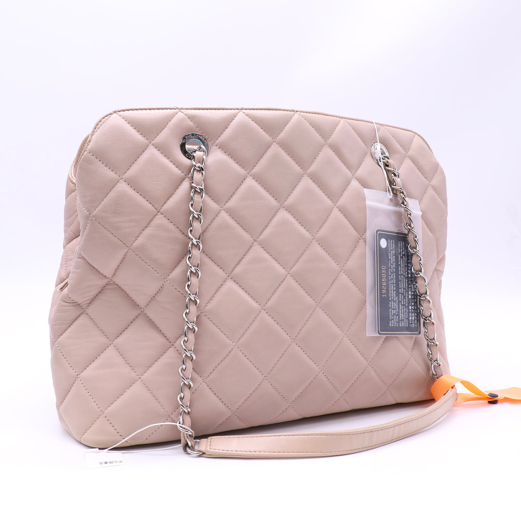 Chanel Iridescent Caviar Quilted Tall Chic Shopping Tote Light Sakura pink twins LDZ150