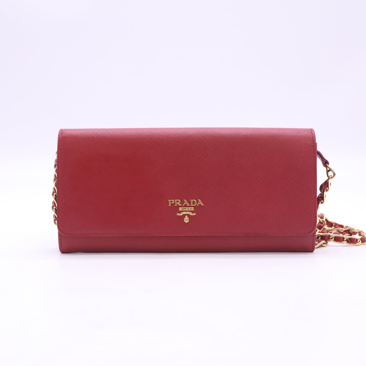 Prada Saffiano Metal Oro Chain Wallet Peonia W23521