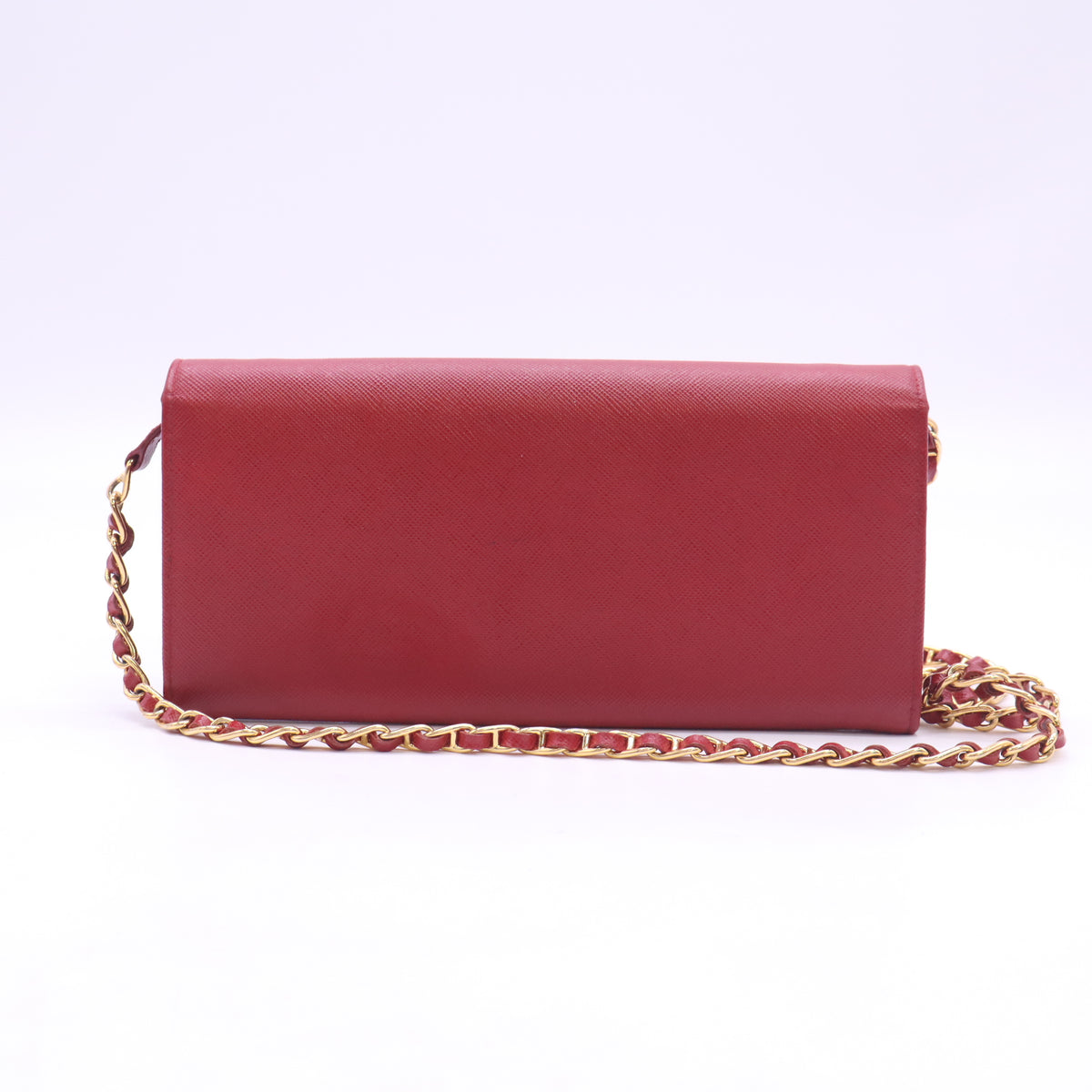 Prada Saffiano Metal Oro Chain Wallet Peonia W23521