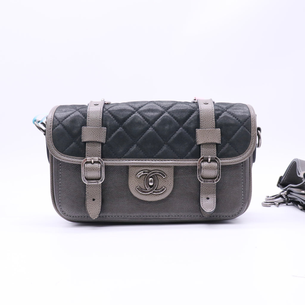 Grey Iridescent Calfskin Back To School Messenger Flap Bag Twins LDJ4798