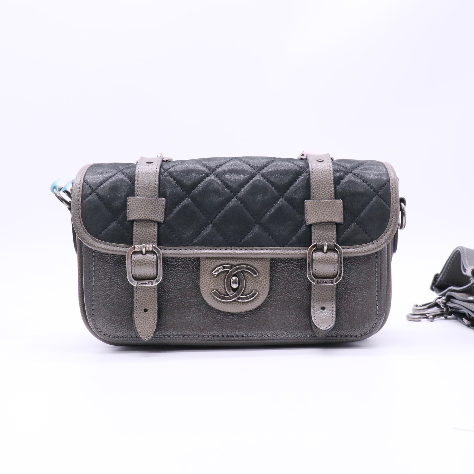 Grey Iridescent Calfskin Back To School Messenger Flap Bag Twins LDJ4798