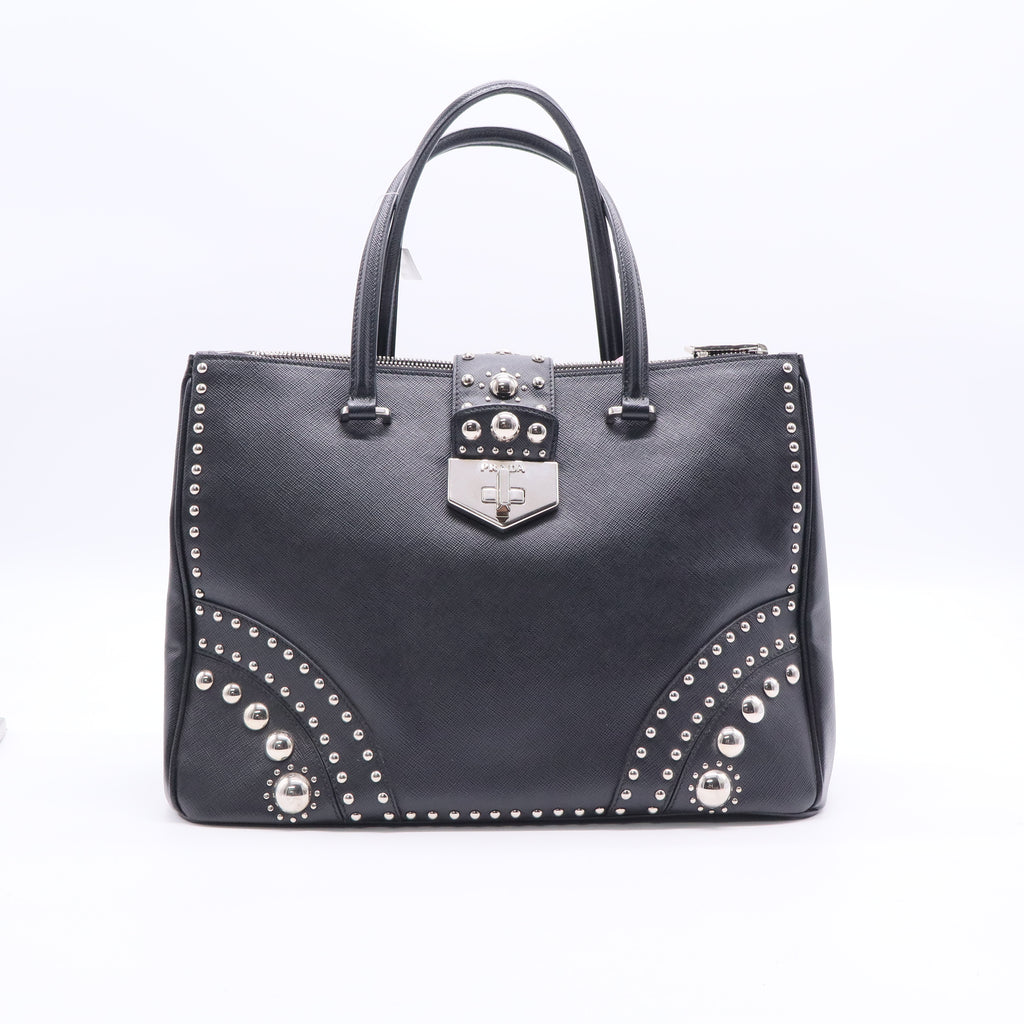 Turnlock Double Zip Tote Studded Saffiano Leather Medium Twins LDJ2577