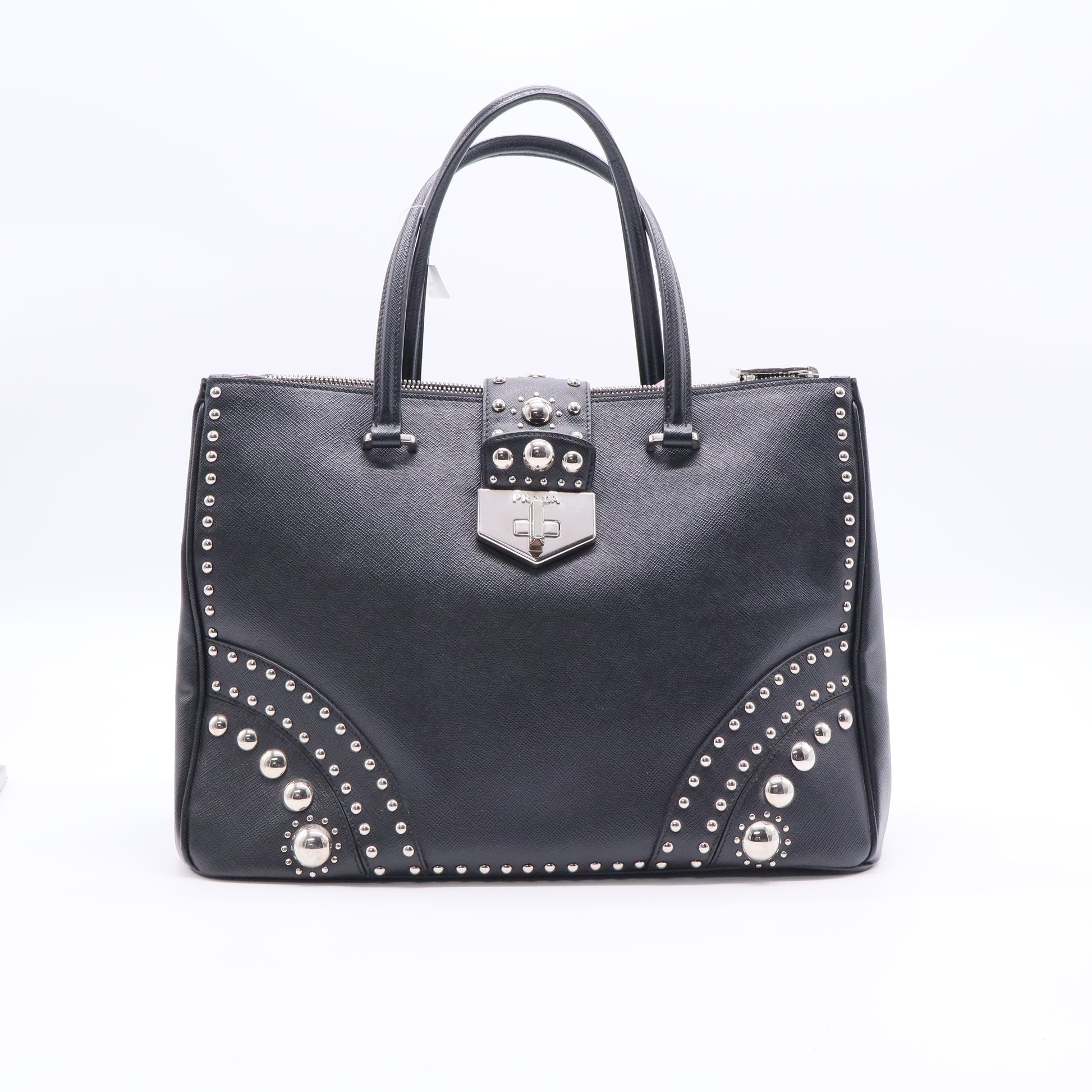 Turnlock Double Zip Tote Studded Saffiano Leather Medium Twins LDJ2577