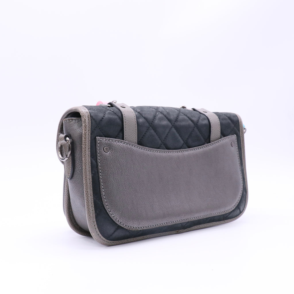 Grey Iridescent Calfskin Back To School Messenger Flap Bag Twins LDJ4798