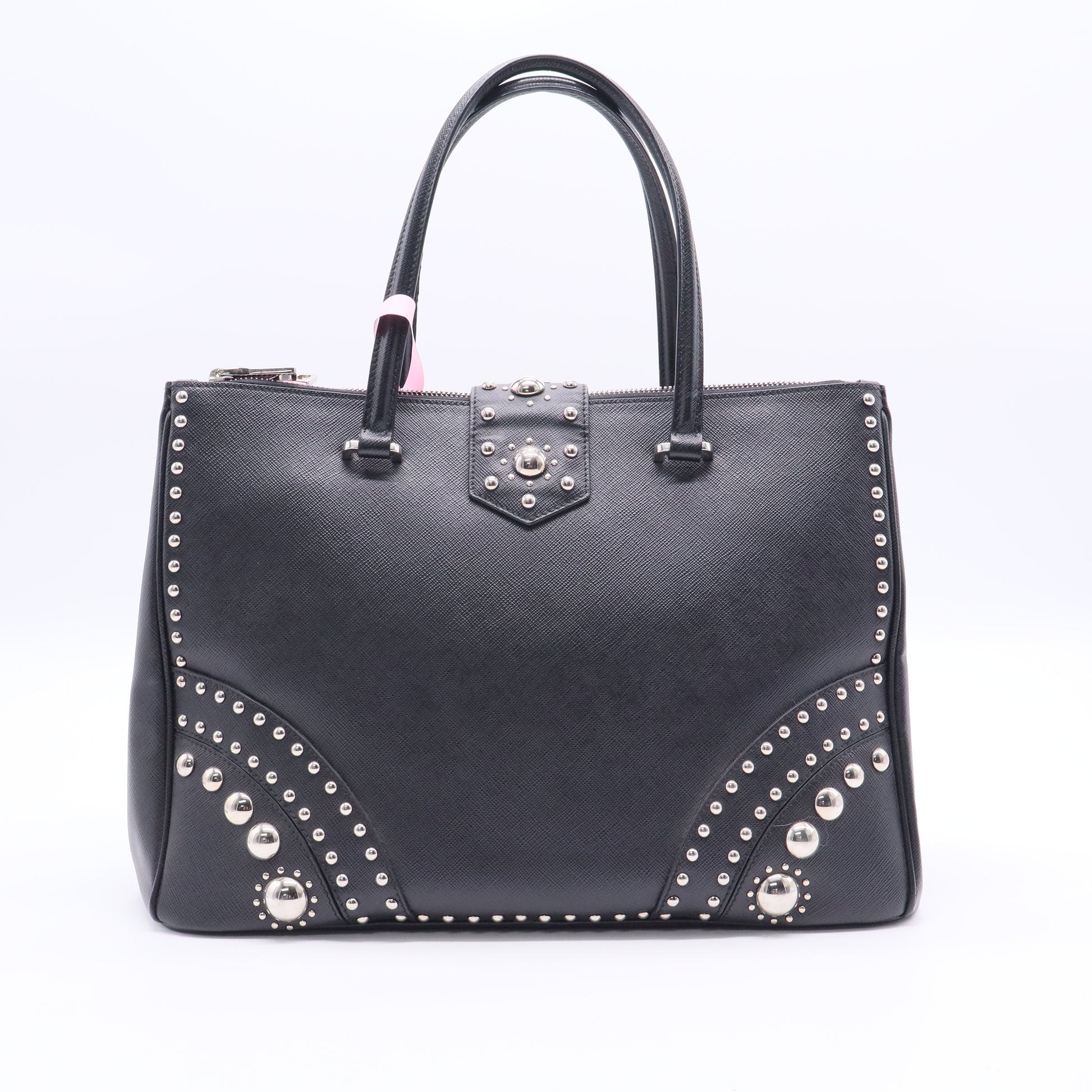 Turnlock Double Zip Tote Studded Saffiano Leather Medium Twins LDJ2577