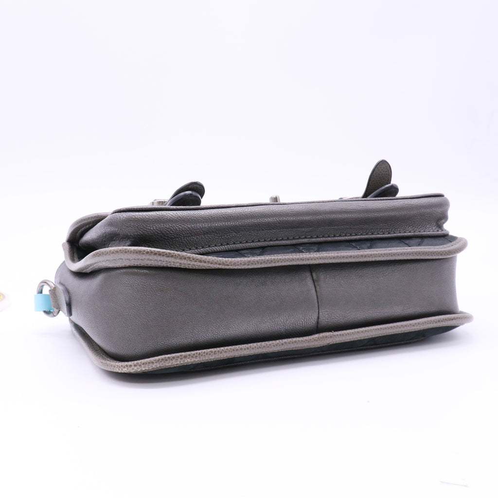 Grey Iridescent Calfskin Back To School Messenger Flap Bag Twins LDJ4798