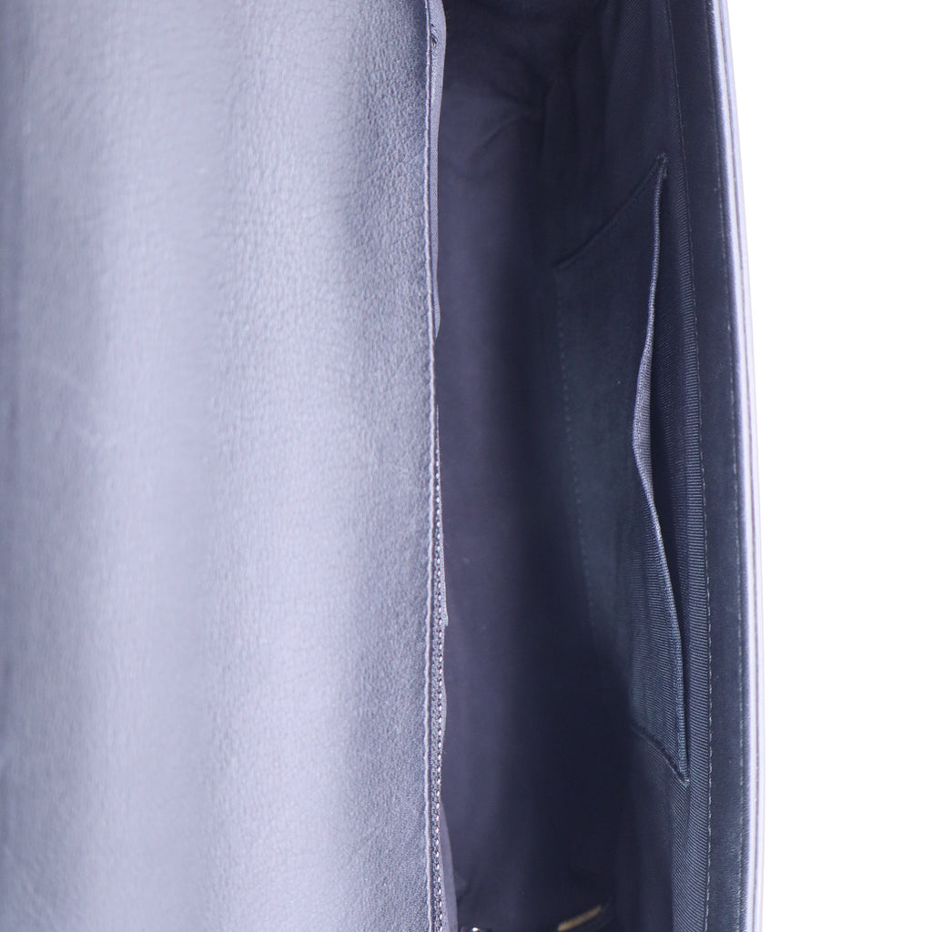 Patent Calfskin Quilted New Medium Plexiglass Boy Flap Black twins