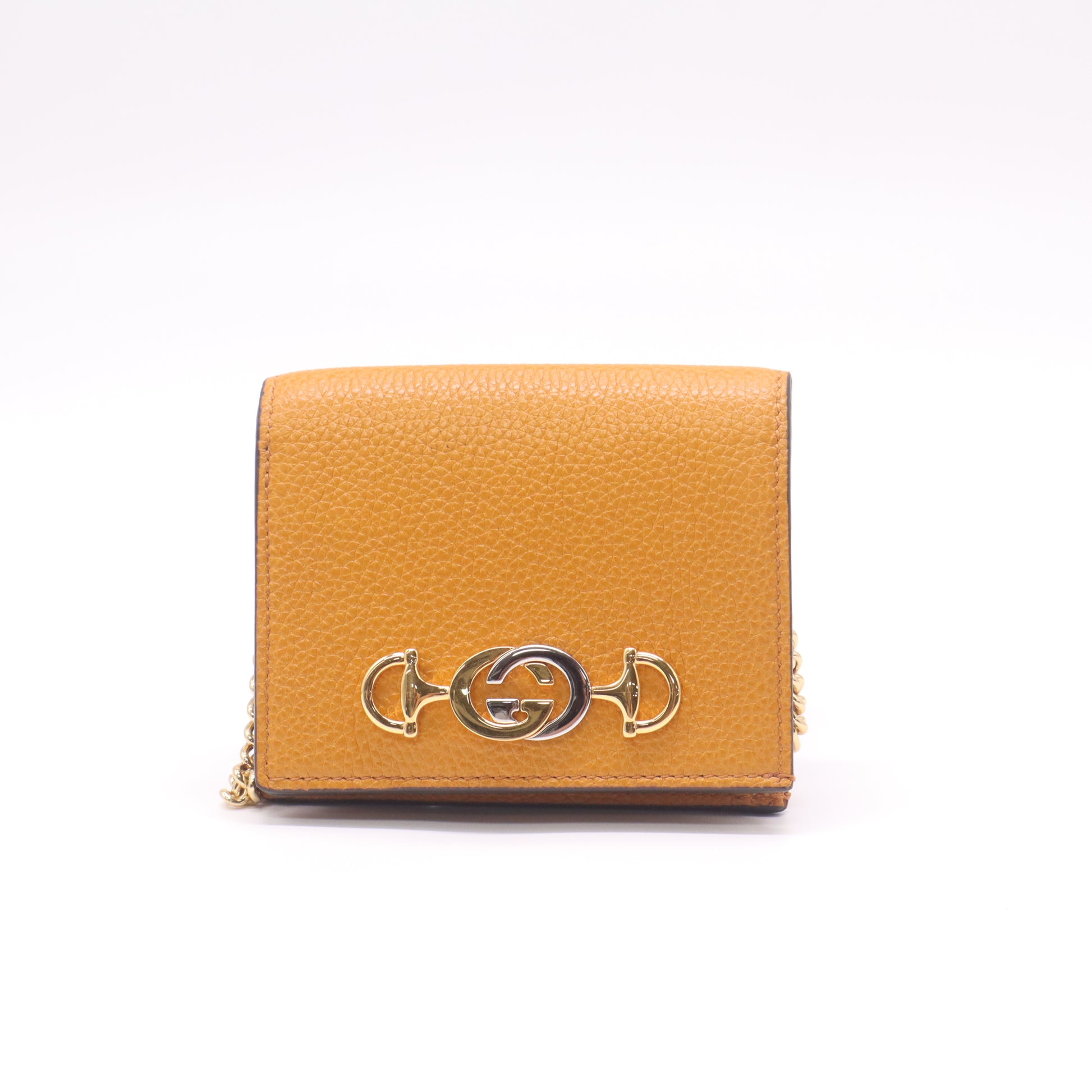 Gucci Zumi Grained Leather Card Case Wallet Mustard Yellow W22423