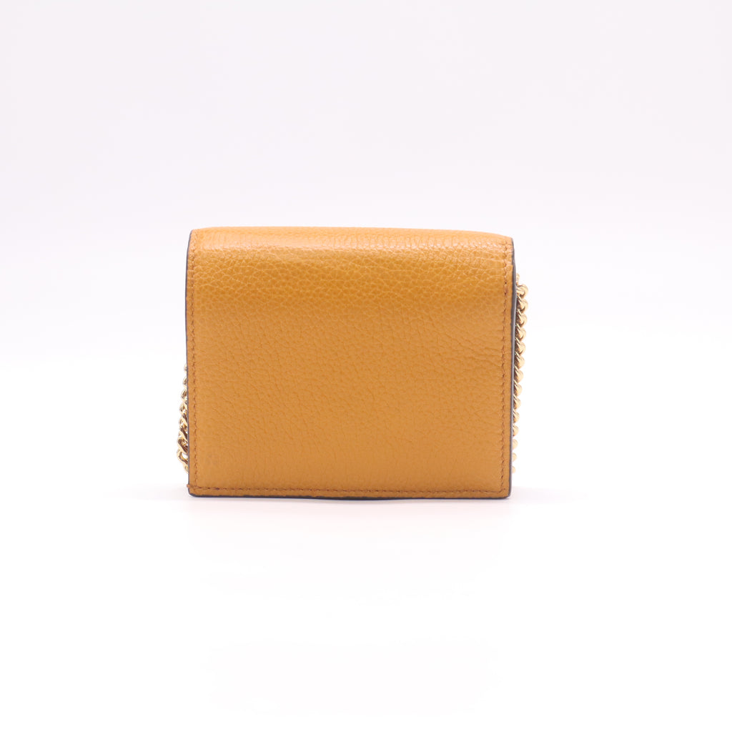 Gucci Zumi Grained Leather Card Case Wallet Mustard Yellow W22423