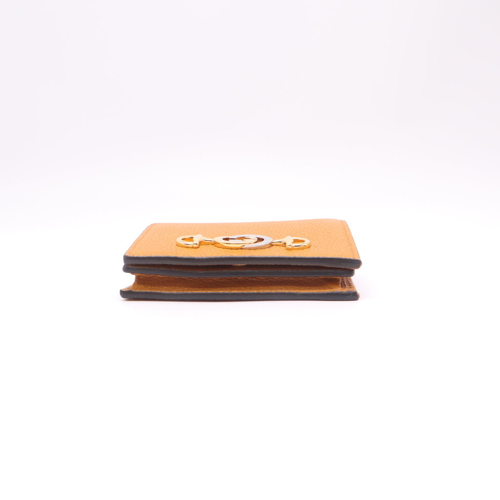 Gucci Zumi Grained Leather Card Case Wallet Mustard Yellow W22423