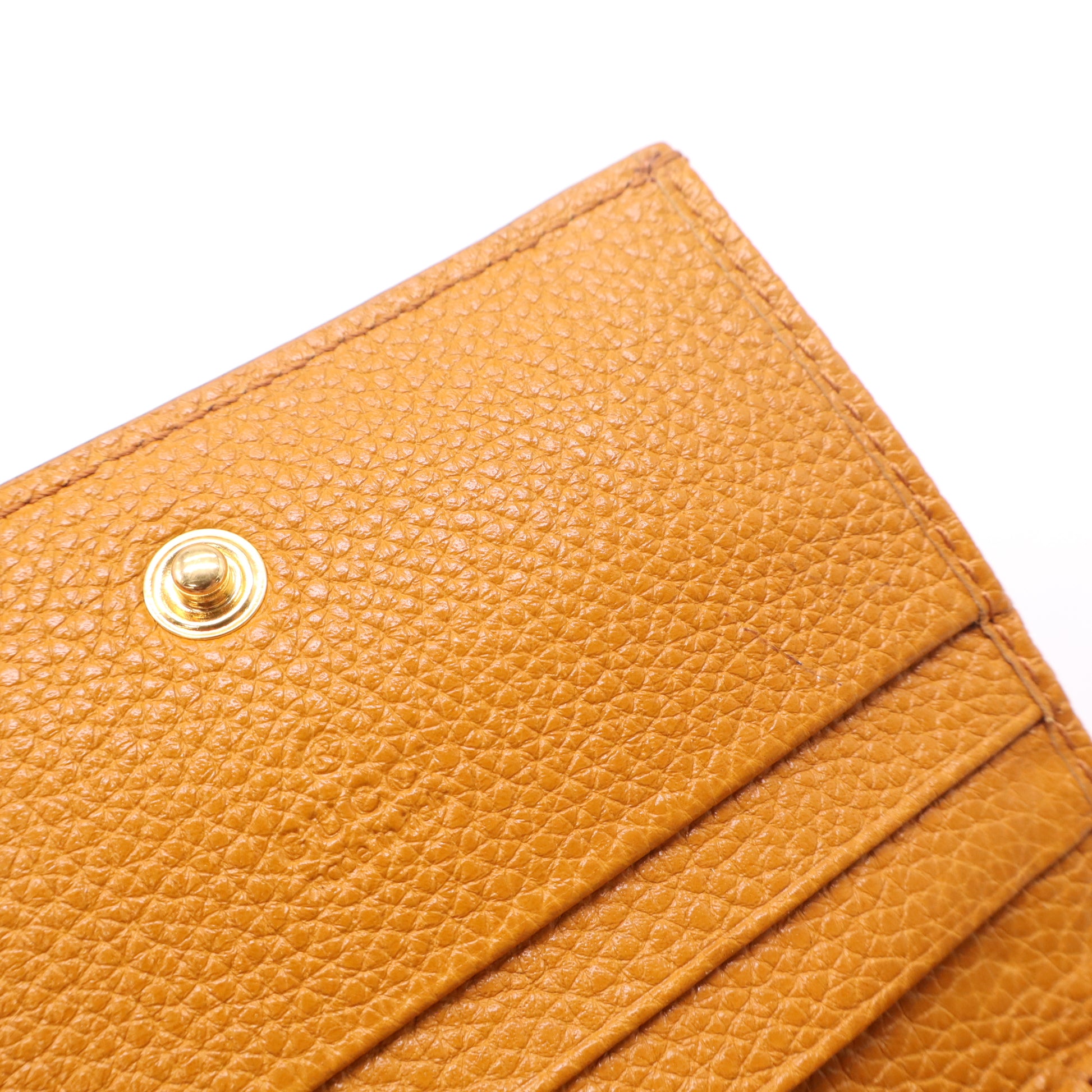 Gucci Zumi Grained Leather Card Case Wallet Mustard Yellow W22423