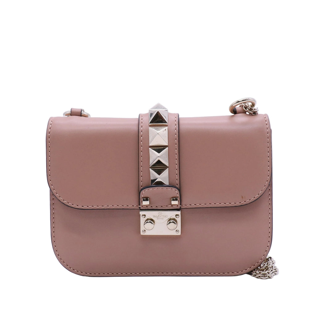 Valentino Garavani Vitello Medium Glam Lock Rockstud Flap Poudre twins B21894