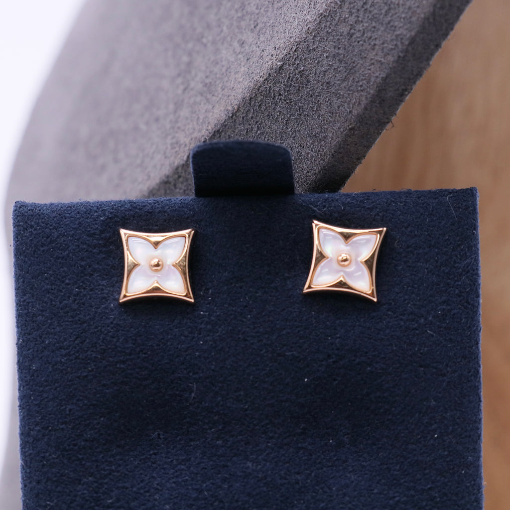 Louis Vuitton Color Blossom Sun Star Stud Earrings 18K Rose Gold with Mother of Pearl LDZ167
